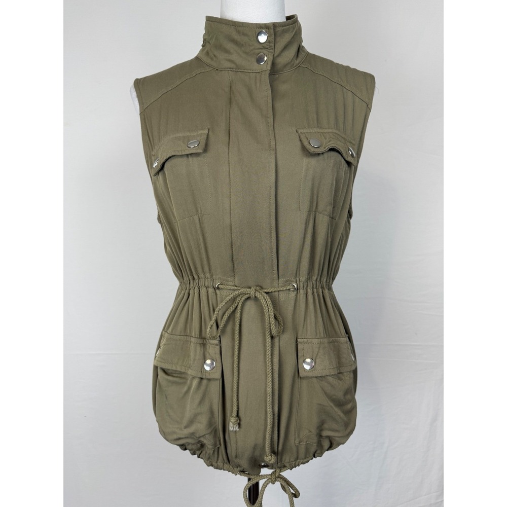 Entro Women's Utility Military Vest Size‎ M Olive Green Drawstring Waist